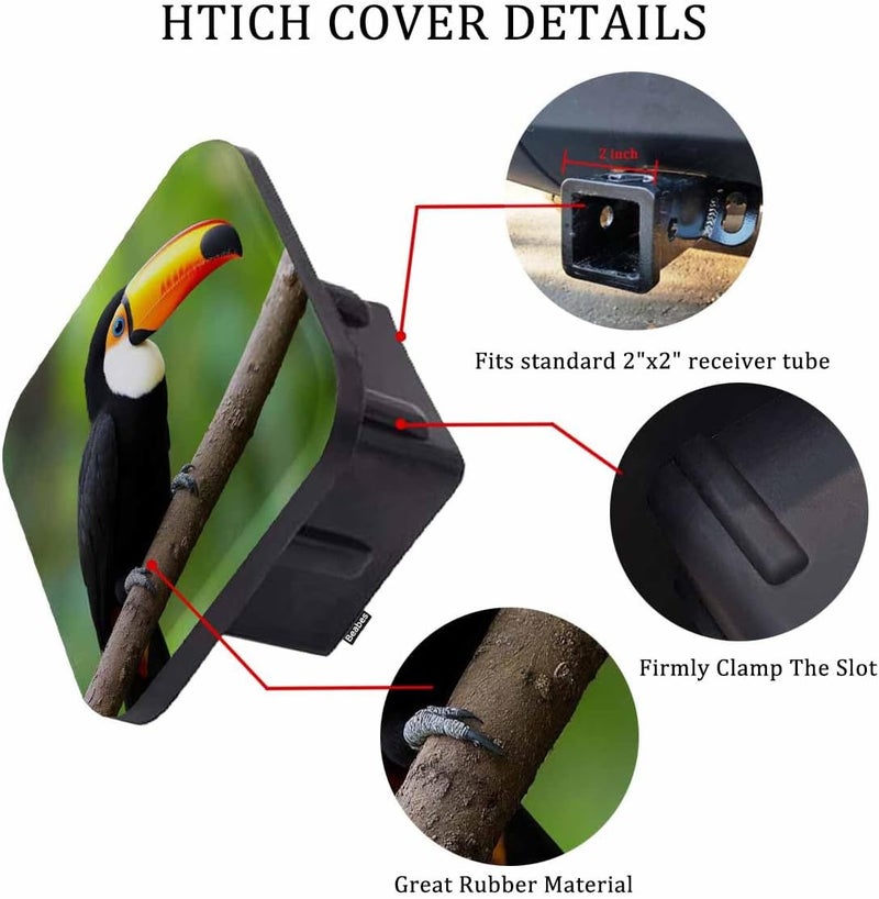 Beabes 2 Inch Toucan Trailer Hitch Cover, Tropical Bird Toucan Tree Branch Hitch Cover Fit for 2 Inch Hitch Receivers, Rubber Hitch Tube Cover Plug Cap for Trucks Cars SUVs - Image 3